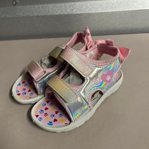 Rugged Bear Toddler Girls' Silver Pink Hearts Paw Print Pattern Sport Sandals 9